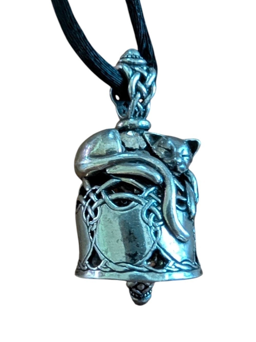 Sterling Silver Cat Bell Pendant Necklace